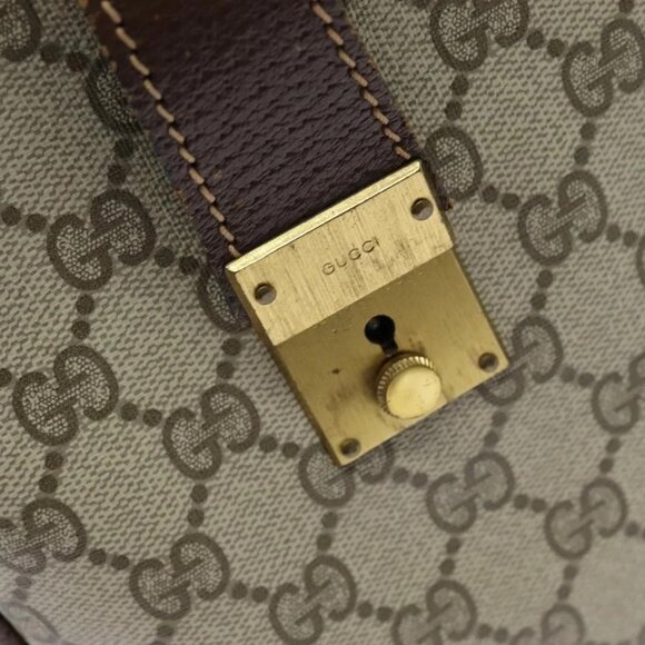 GUCCI GG Supreme Web Sherry Line Hand Bag PVC Beige Gold Red Auth sw234 - Picture 9 of 15